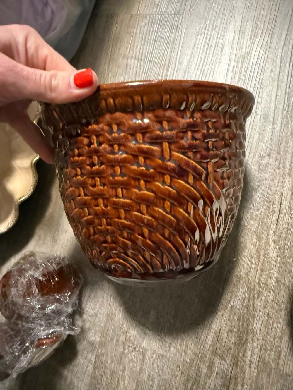 Vintage Haeger Pottery Brown Glazed Woven Basket Weave Planter Model 5053